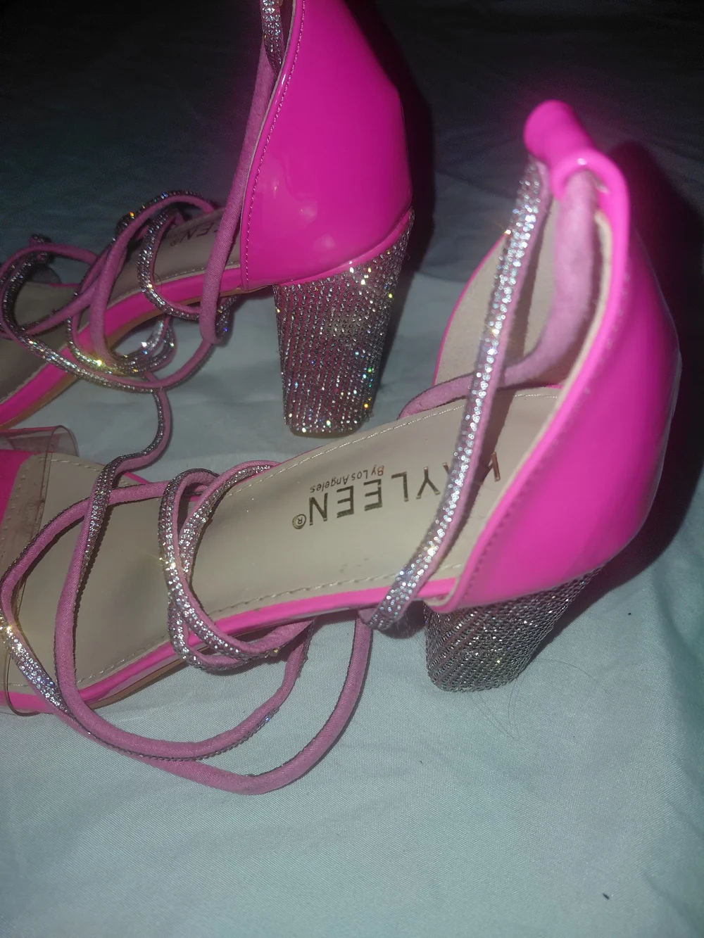 Kayleen By Los Angeles Hot Pink Strappy Faux Diamond Studded Heeled Sandals